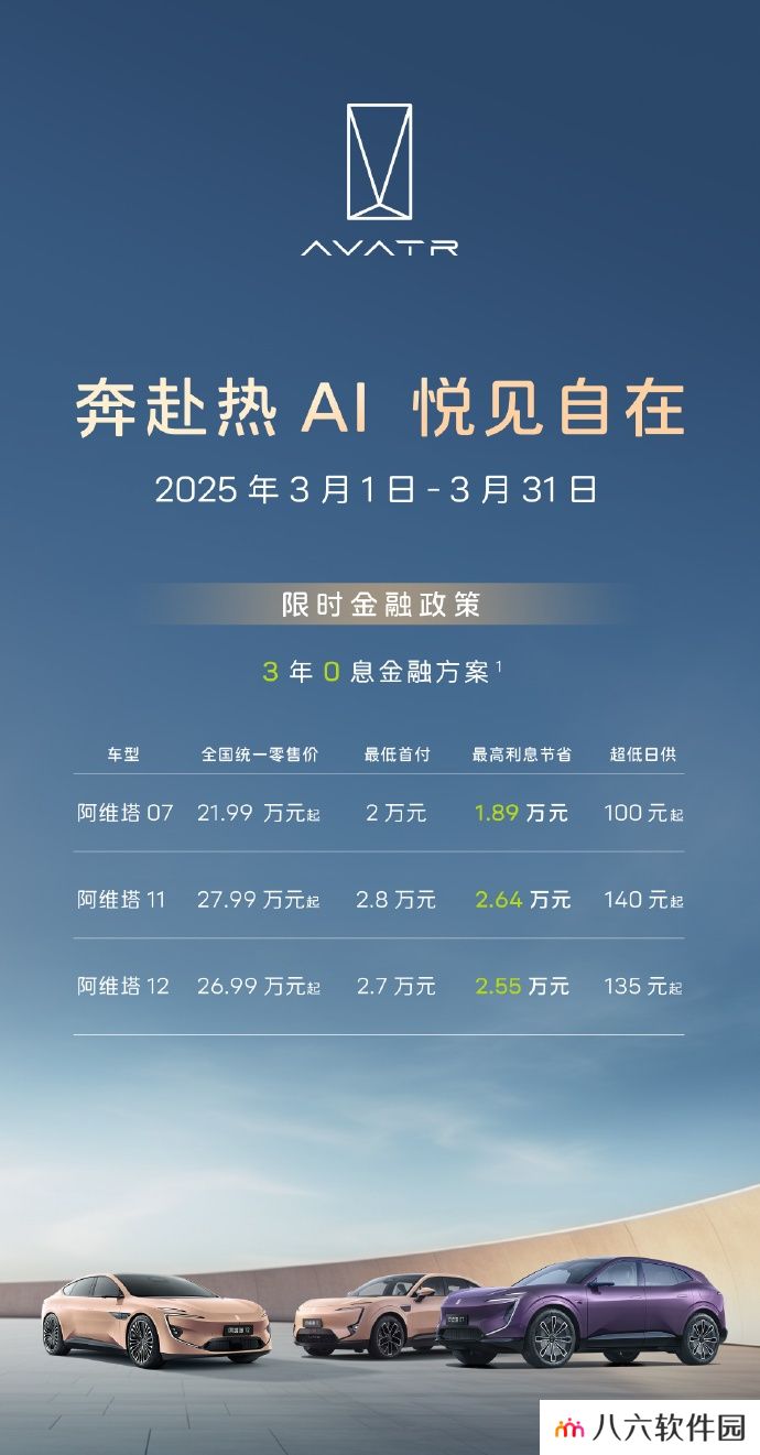 阿维塔三月购车活动：07/11/12 三款车型享 3 年 0 息金融政策